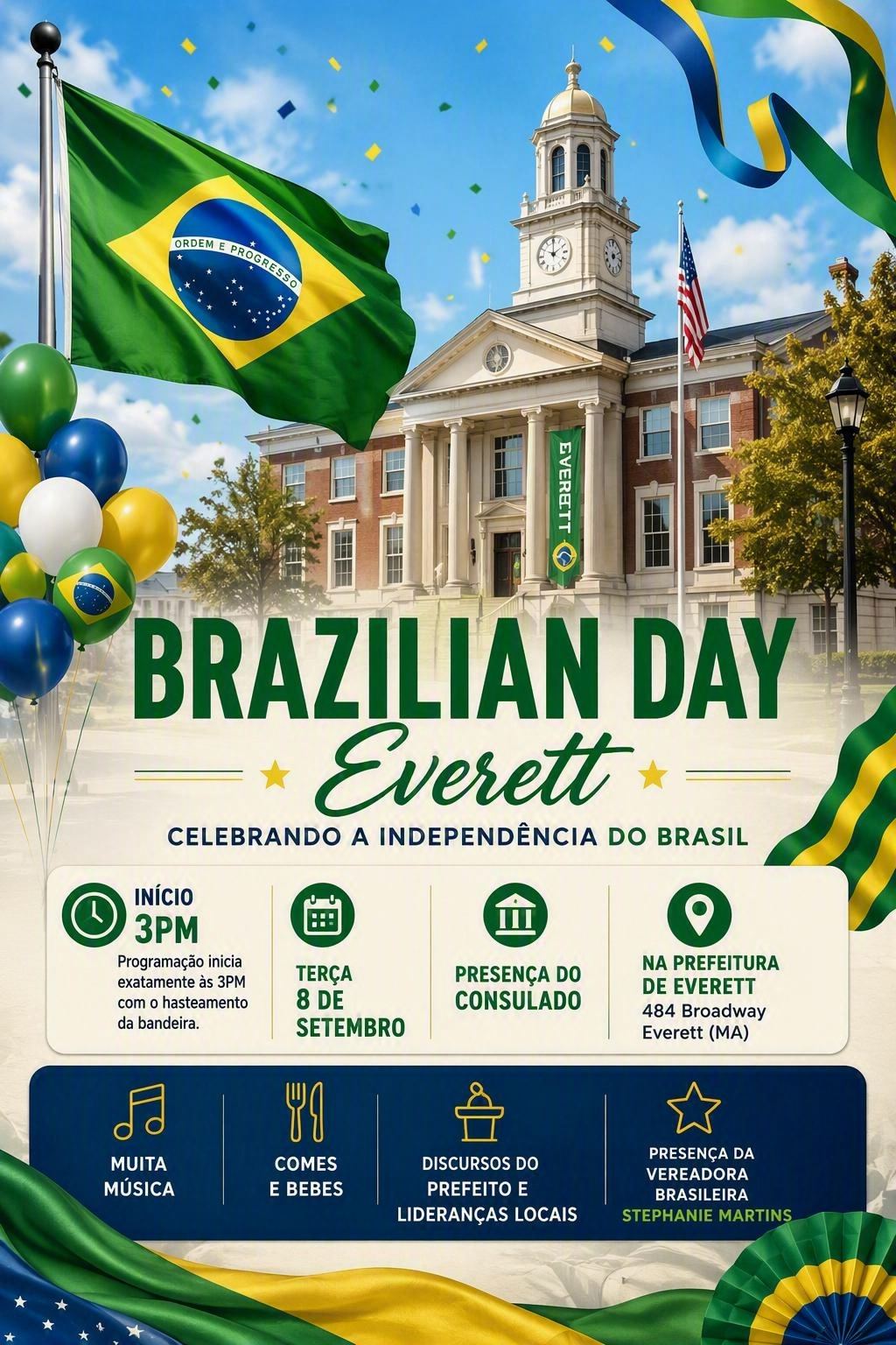 Everett celebra a Independência do Brasil com hasteamento da bandeira e evento especial na Prefeitura